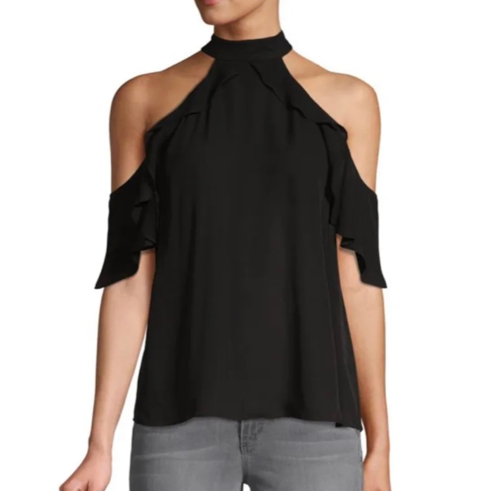 Alice + Olivia Cold Shoulder Halter Top Blouse 100% Silk